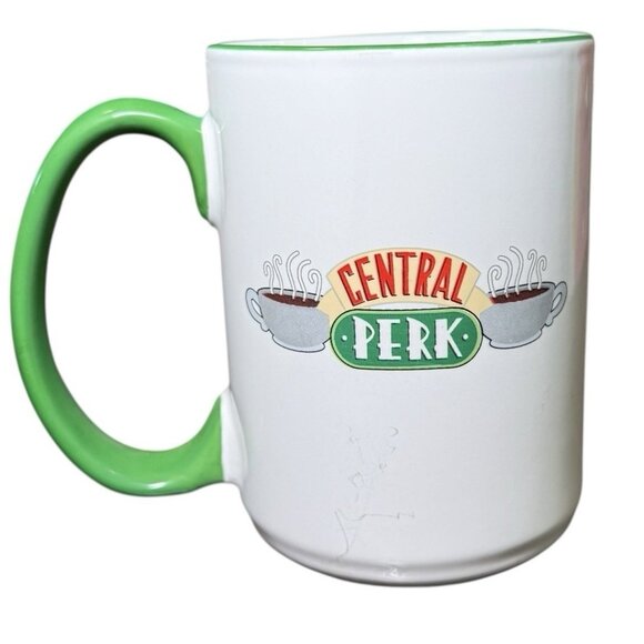 Central Perk Coffee Mug Cup Friends TV Show White Green Handle Classic Comedy - Picture 1 of 6